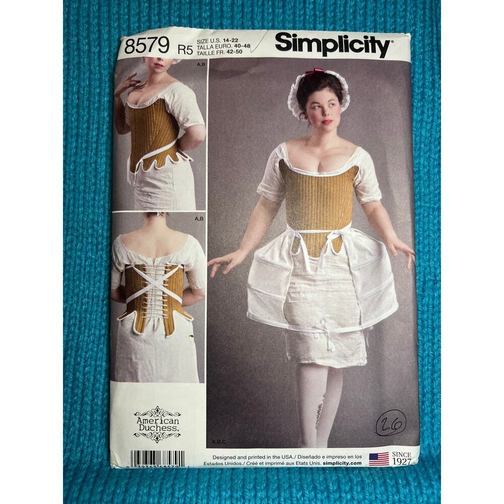 Simplicity 8579 Pattern 18 century corset shift panniers size 14-22